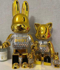 BE@RBRICK x 我的第一个婴儿 Rabbrick & Nyabrick 400% 套装金色镀铬 bearbrick b@by