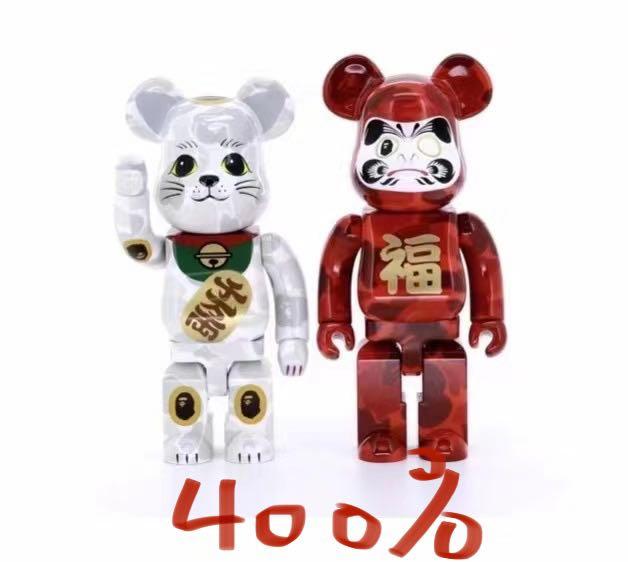 BE@RBRICK x Bape Maneki Neko & Daruma 400% (Set of 2) bearbrick lucky cat fortune cat